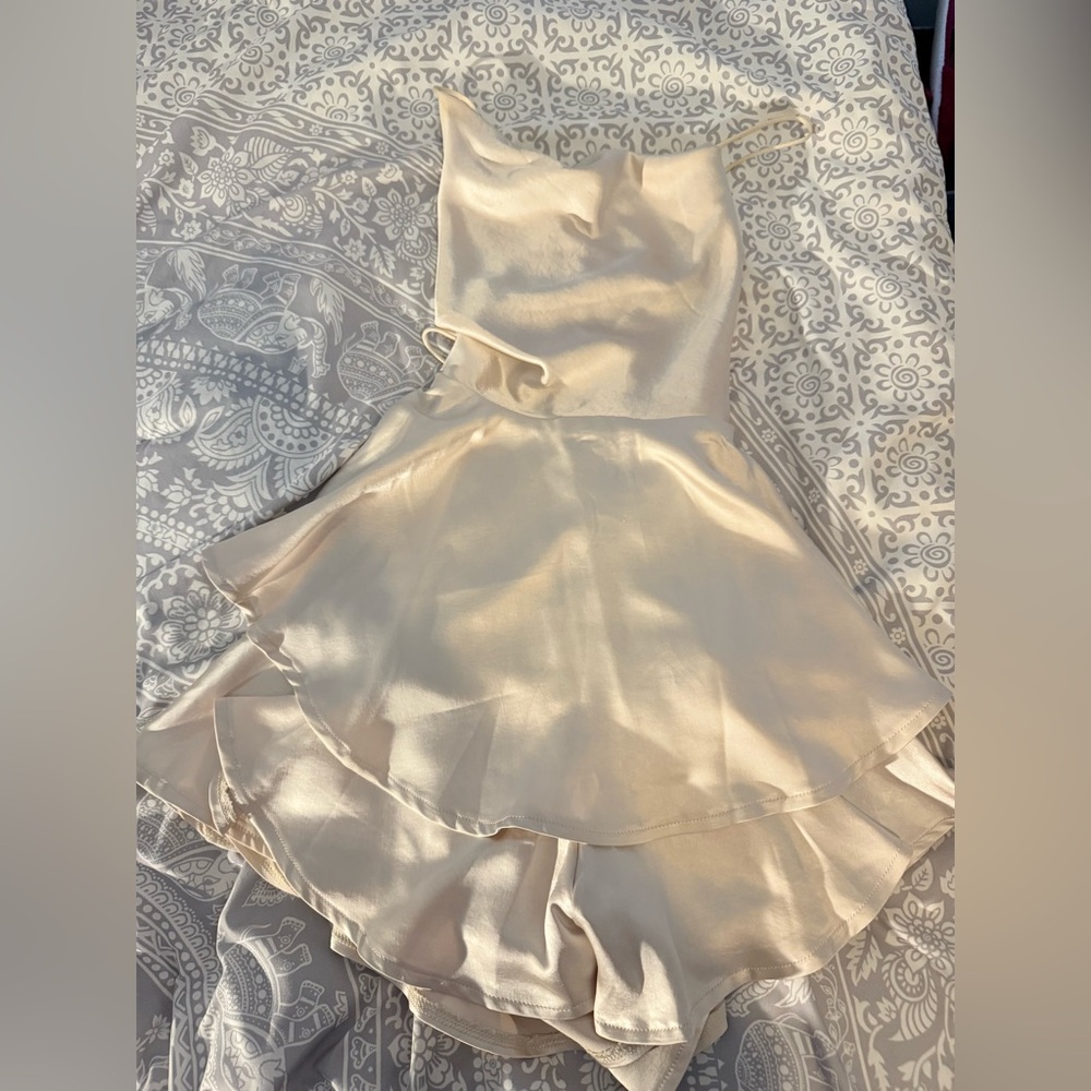 Selfie Leslie Elegant Cream Satin Romper